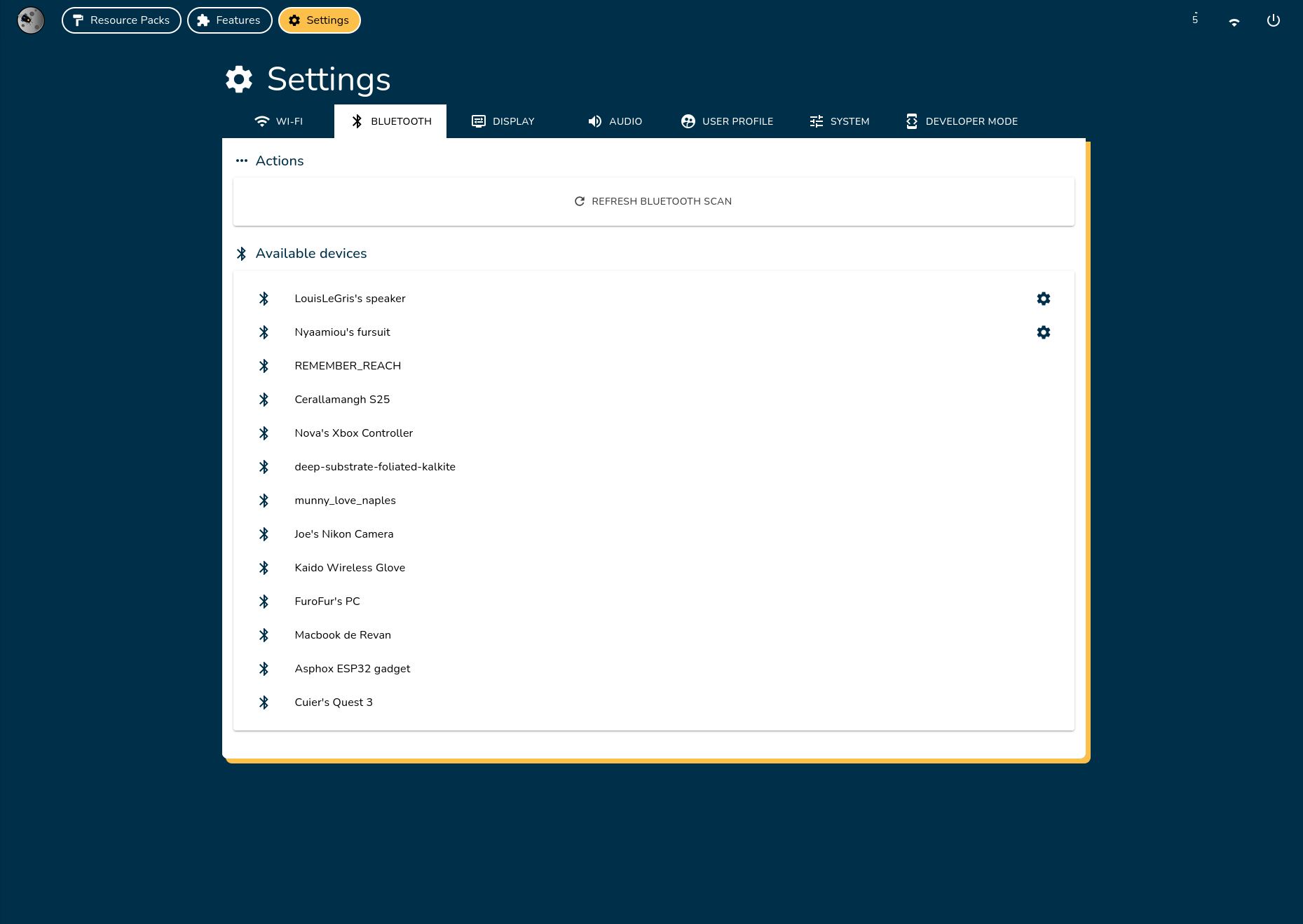 Bluetooth Settings Page